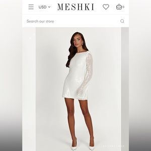 NWT Meshki white long sleeve backless sequin mini dress - small